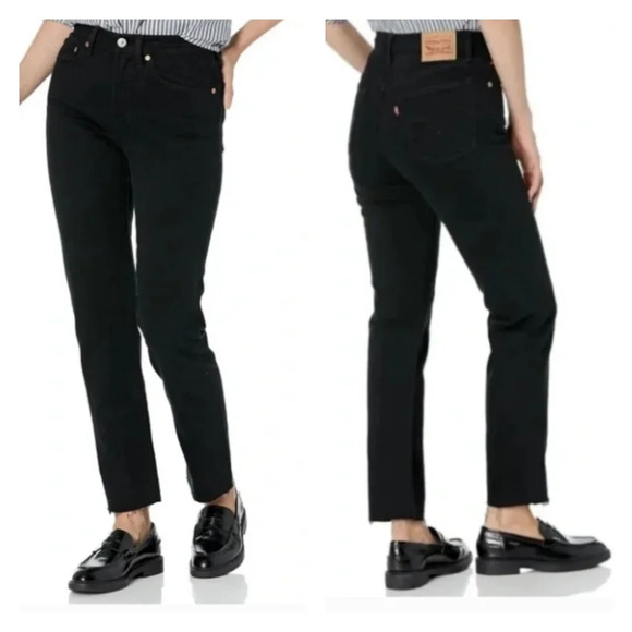 Levi's Black 501 Button Fly 26x30 Straight Leg Original Fit Frayed Raw Hem Jeans - Picture 1 of 15